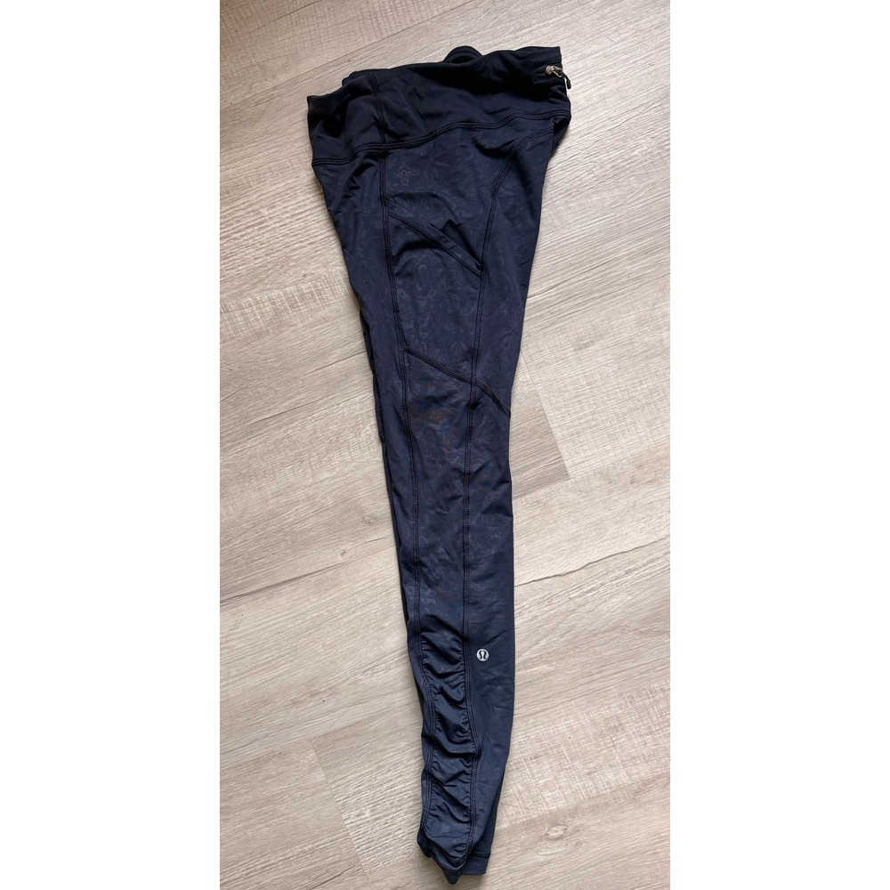 Lululemon womens Speed Tights Pants Lux Navy Paisley Embossed Inkwell Ruched - Picture 8 of 12